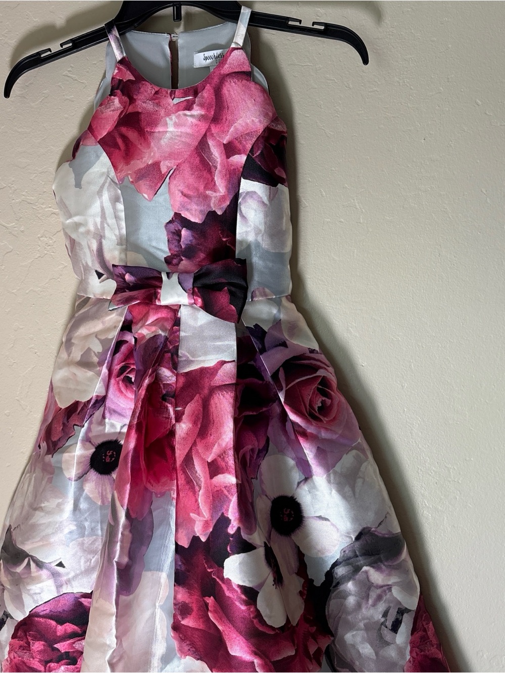 Girls Floral Fit & Flare Dress with Pink Rose Print